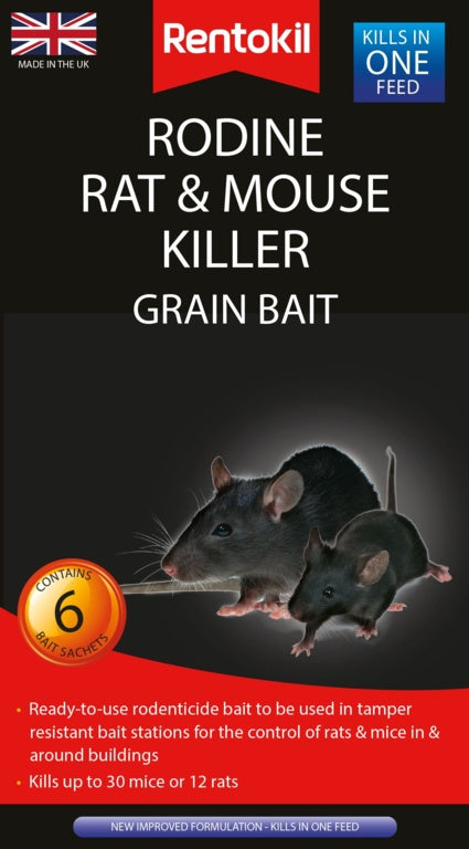 Rentokil Rodine Rat & Mouse Killer Grain Bait 6 packs