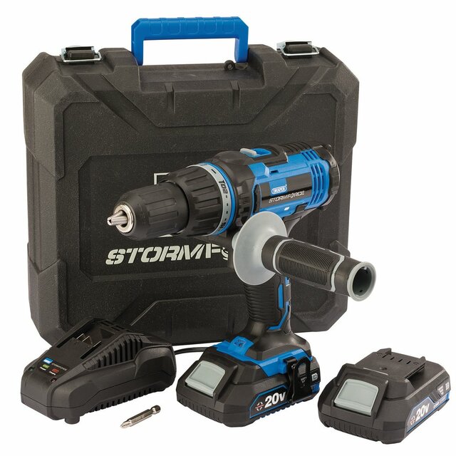 Draper Storm Force 20V Combi Drill, 2 x 2.0Ah Batteries, 1 x Charger